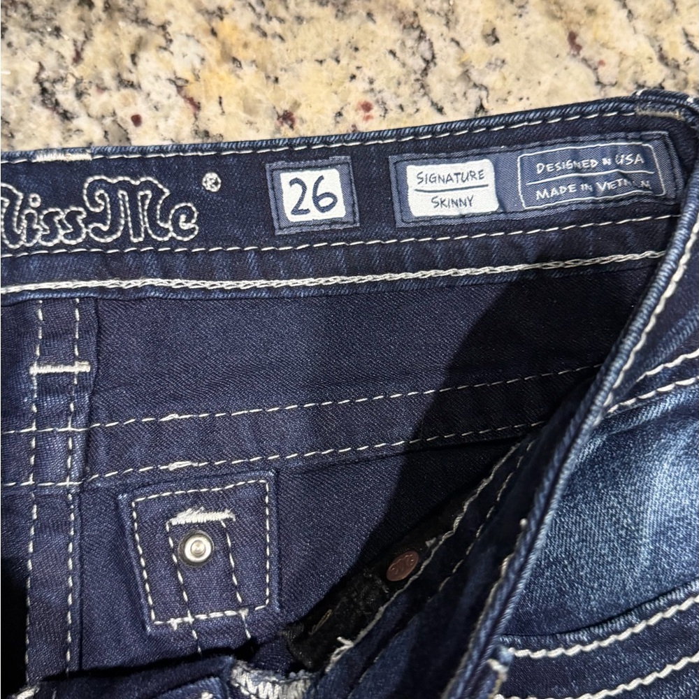 Miss Me Women's Dark Blue Skinny Jeans with Embellished Pockets size 26 - Picture 4 of 5